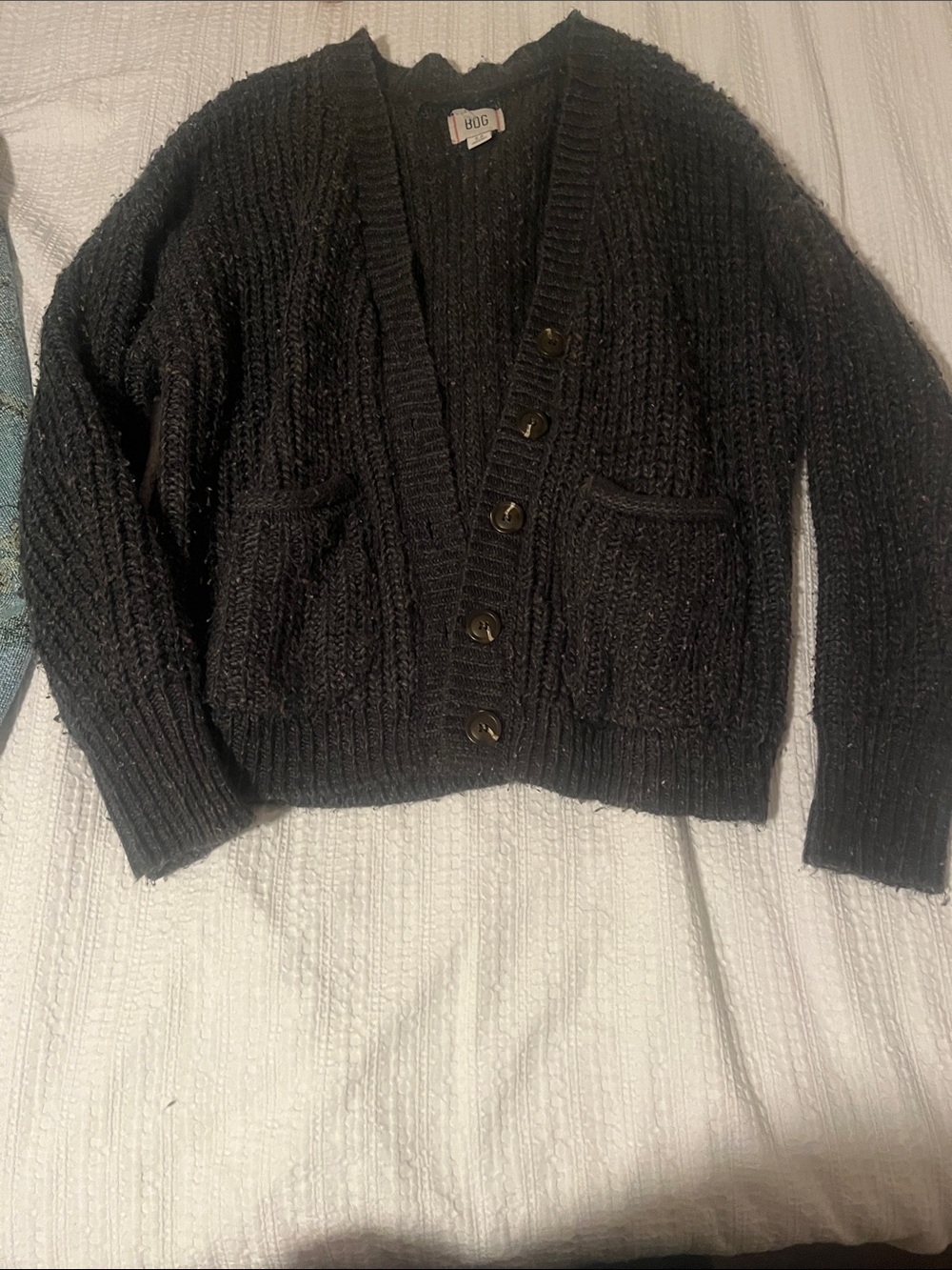 BDG Black Chunky Button-Up V-Neck cable knit slouchy over sized Cardigan🖤🧵
